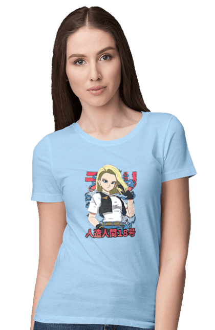 Women's t-shirt with prints Android 18. Android 18, anime, cyborg, dragon ball, killer, manga, tv series. 2070702