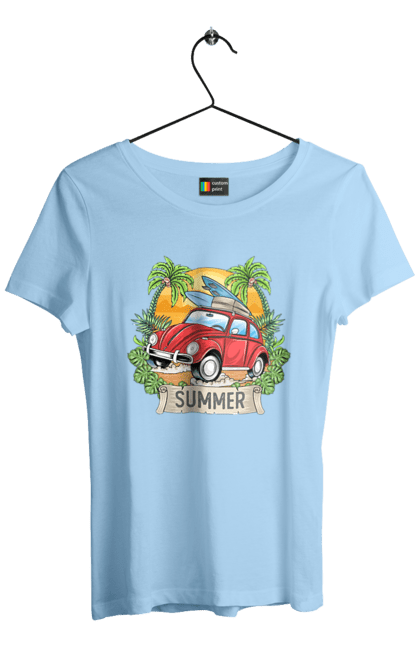 Women`s t-shirt with prints Summer, Car And Palm Trees. Palm trees, relaxation, summer. 2070702
