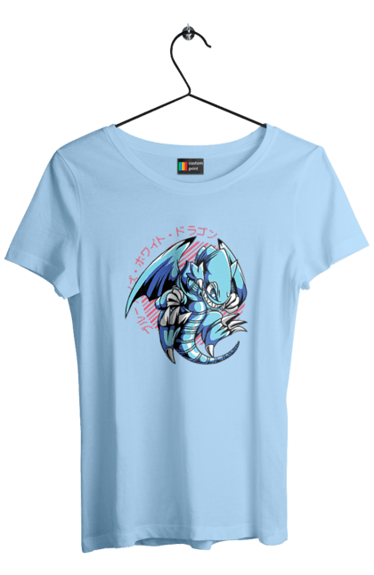 Women's t-shirt with prints Yu Gi Oh! Blue Eyes Toon Dragon. Anime, blue-eyes toon dragon, cards, dragon, game, manga, yu gi oh. 2070702