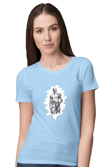 Women`s t-shirt with prints Cyborgs of ukraine. Cossack, cyborg, forelock, patriot, pistol, ukrainian, vusa, zbroya. 2070702