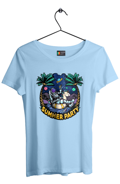 Women`s t-shirt with prints Summer Party With Astronaut. Cosmonaut, space, summer. 2070702