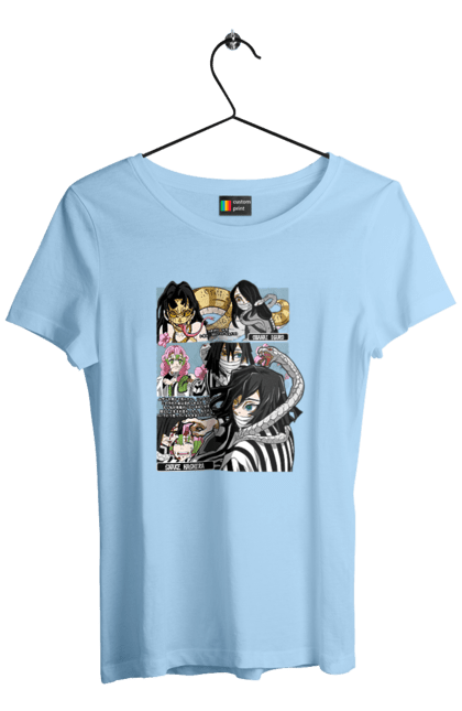 Women`s t-shirt with prints Demon Slayer Obanai. Anime, demon slayer, iguro, kimetsu no yaiba, manga, obanai, obanai iguro, serial. 2070702