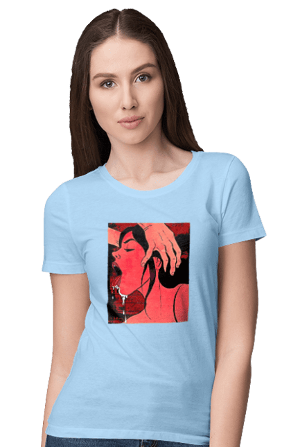 Women`s t-shirt with prints Girl Sucks With Saliva. Sex, suck. 2070702