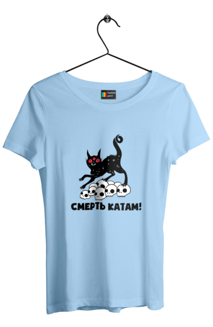 Women`s t-shirt with prints Death to the executioners. Cat, cats, patriotic, phrase, phrases, scull, ukrainian, war. 2070702