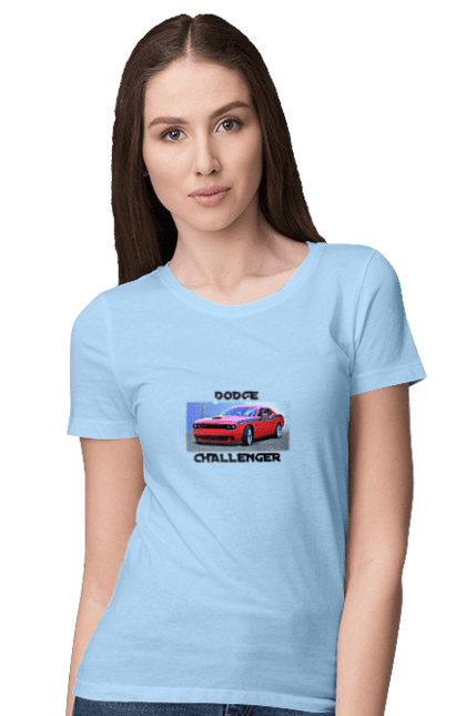 Women`s t-shirt with prints Dodge challenger. An american legend, auto, car, classic car, cult car, dodge challenger, oil car, powerful car. 2070702
