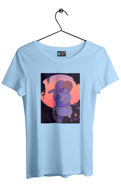 Футболка жіноча з принтом "Фіолетові Дівчата Обіймаються". Захід, обійми. 2070702