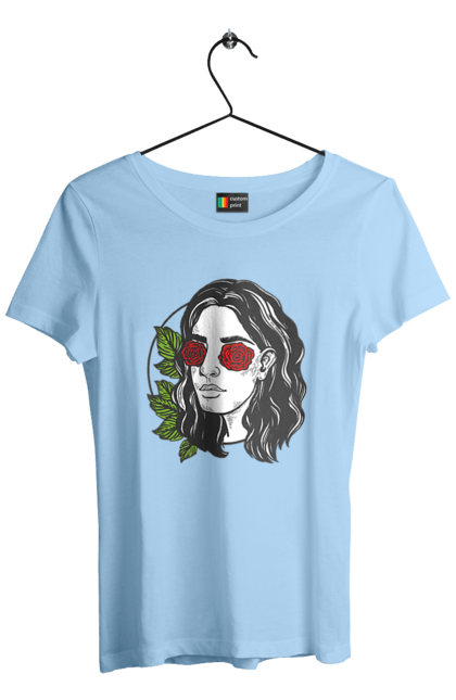 Women`s t-shirt with prints Girl With Roses In The Eyes. Girl, rose flower. 2070702