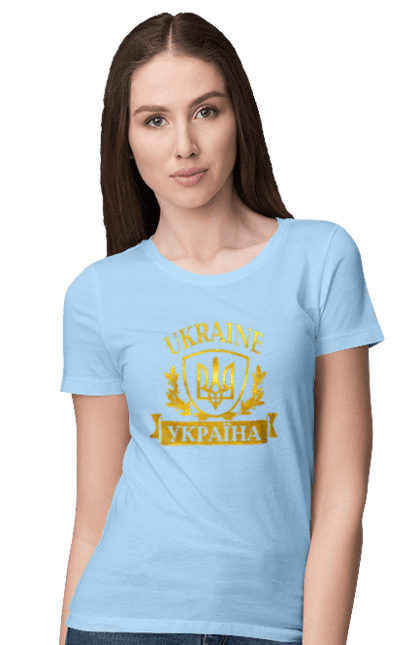 Women`s t-shirt with prints Emblem of Ukraine. Герб, герб україни, доброго вечора, з гербом україни, зсу, патріотична, прапор. 2070702