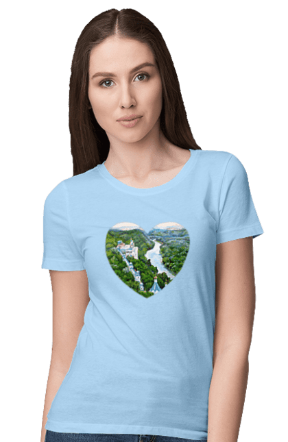 Women`s t-shirt with prints Святогорская лавра. Church, donetsk region, forest, landscape, monastery, river, svyatogorsk, ukraine. 2070702