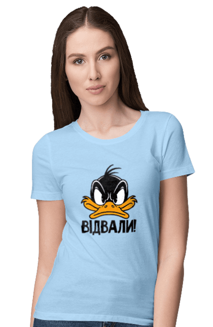 Women`s t-shirt with prints Daffy Duck Fuck Off. Daffy duck, disney, duck, duckling, ducks, funny, platypus, ukrainian, yellow duckling. 2070702