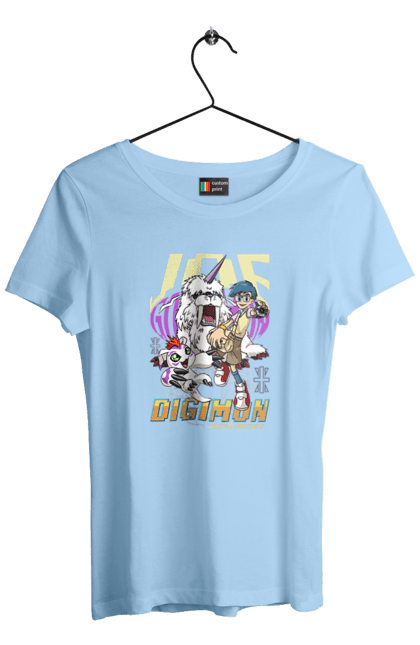 Women`s t-shirt with prints Digimon Jou Kido. Anime, bandai, digimon, digital monsters, jou kido, manga, media franchise, virtual pets. 2070702