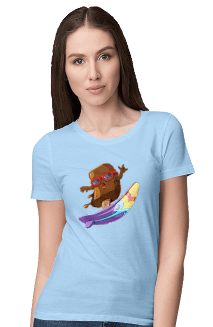 Women`s t-shirt with prints Morozhenko On The Surf. Glasses, ice cream, summer, surfing. 2070702