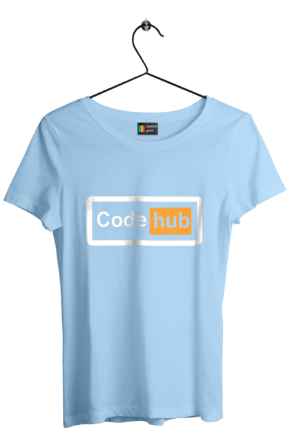 Футболка жіноча з принтом "Код хаб". Айті, айтішник, для айтішника, для програміста, код хаб, подарунок айтішнику, подарунок програмісту, програміст, розробник. 2070702