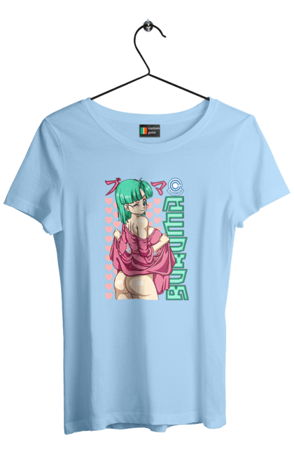 Women's t-shirt with prints Dragon Ball Bulma. Anime, bulma, dragon ball, goku, manga, tv series, vegeta. 2070702