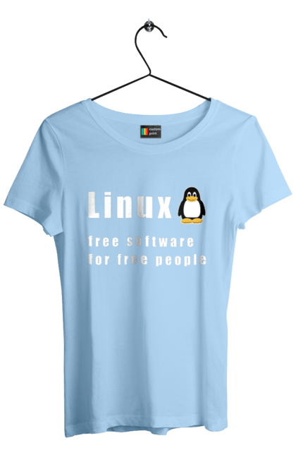 Футболка жіноча з принтом "Linux Вільний Для Вільних". Linux, адміністратор, айті, айтішник, безкоштовна, безкоштовно, білий, вільна, доступність, незалежність, операційна система, ос, пінгвін, програміст, програмне забезпечення, свобода, сервер, сисадмін, система, системний адміністратор, софт, текст. 2070702
