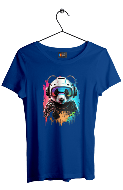 Футболка жіноча з принтом "Панда в VR шолом". Віртуальна реальність, гік, панда, персонаж, шолом. 2070702