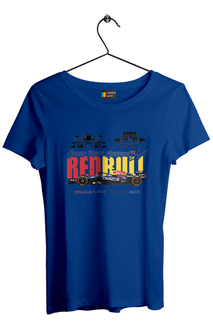 Футболка жіноча з принтом "Red Bull Racing RB19". Red bull, авто, автомобіль, болід, гонка, ред булл, редбул, спорт, формула 1. 2070702