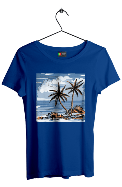 Women`s t-shirt with prints Palm Trees And Sky. Clouds, palm trees, sea, sky. 2070702