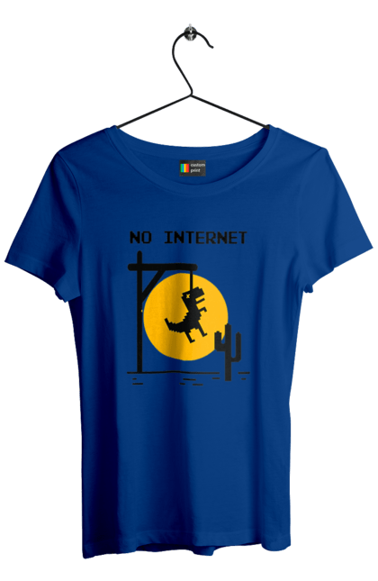 Футболка жіноча з принтом "No Internet". Айті, без інтернету, гумор, динозавр повісився, мем, немає інтернету, прикол, смішна. 2070702