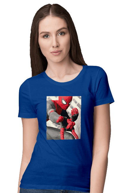 Футболка жіноча з принтом "Людина павук". Marvel, герої, герої марвел, кіногерої, людина павук, людина павук проти, нова людина павук, супер люди. CustomPrint.market