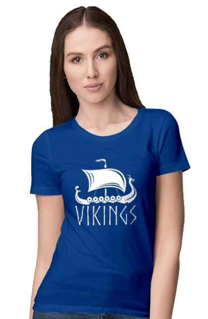 Футболка жіноча з принтом "Дракар корабель вікінгів". Вікінги, дракар, корабель вікінгів, скандинавія. CustomPrint.market