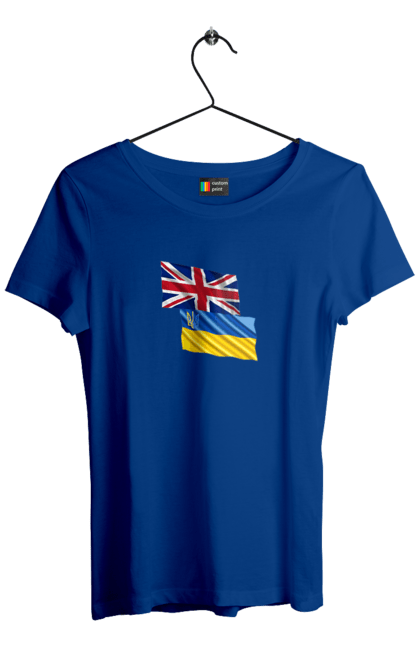 Women`s t-shirt with prints Flag United Kingdom, Flag Ukraine, Support Ukraine. Flag united, flag united kingdom, global peace, great britain, kiev, national colors, national team, peace for ukraine, proud grandpa, support ukraine, ukraine, ukraine flag, ukraine war, united kingdom, war, zelensky. 2070702