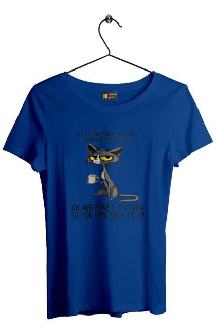 Футболка жіноча з принтом "Як це пережити?". Велика склянка, випий, все відмінно, йди нахуй, кіт і кухоль, налий, роздум, смоктати, як це подолати. 2070702