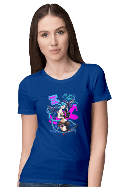 Women`s t-shirt with prints Arcane. Animated series, arcane, fantasy, fortiche, jinx, league of legends, riot games, violet. 2070702