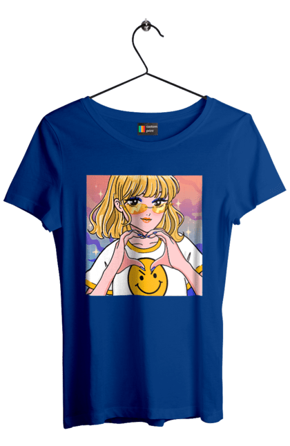Women`s t-shirt with prints Yellow Girl. Anime, girl, smiley. 2070702