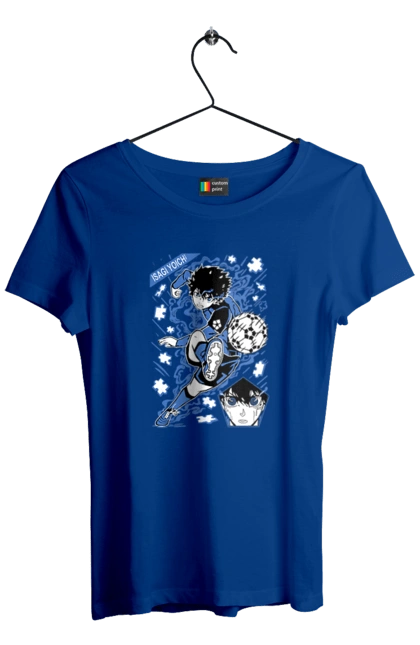 Футболка жіноча з принтом "Синя в'язниця Йоічі Ісагі". Blue lock, yoichi isagi, аніме, блю лок, йоічі ісагі, манга, синя в`язниця, спорт, спортивне аніме. 2070702
