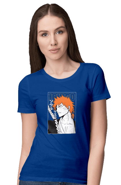 Футболка жіноча з принтом "Бліч Куросакі Ічіґо". Anime, bleach, ichigo kurosaki, manga, аніме, бліч, ічіго, куросакі ічіґо, манга. 2070702