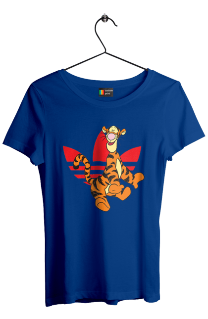 Футболка женская с принтом Adidas Тигра. Adidas, tigger, winnie-the-pooh, адидас, винни пух, мультсериал, тигр, тигра. 2070702