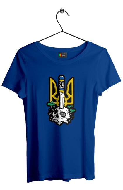 Women`s t-shirt with prints Arms of the Armed Forces of Ukraine. Coat of arms, flag, kill the russian, kill ze rush, patriotic, scull, vsu. 2070702