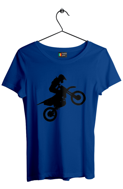 Футболка жіноча з принтом "Силует Мотоцикліста". Мотоцикл, мотоцикліст, шолом. 2070702