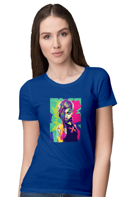 Women's t-shirt with prints Arcane. Animated series, arcane, fantasy, fortiche, jinx, league of legends, riot games, wai. 2070702