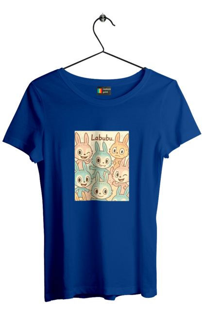 Футболка жіноча з принтом "Лабубу". Безтурботно, грайливо, дизайнперсонажу, каваї, лабубу, милі мистецтво, ніжні відтінки, пастельніквіти, стиль мультфільму, чарівно. 2070702