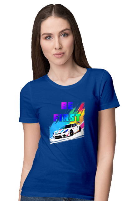 Футболка жіноча з принтом "Гонка". Автомобільний, гонка, спортивна машина, спортивний автомобіль. 2070702
