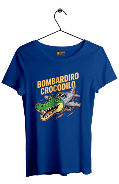Футболка жіноча з принтом "Bombardino Crocodilo". Bombardino, bombardino crocodilo, crocodilo, бомбардиро крокодило, бомбардіно крокоділо, крокодил, крокодил літак, крокодил мем, мем бомбардине крокодило, меми. 2070702