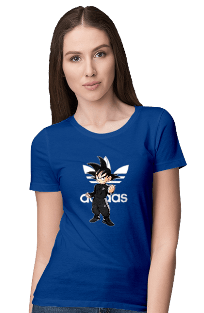 Футболка жіноча з принтом "Adidas Сон Гоку". Adidas, dragon ball, manga, son goku, адідас, аніме, гоку, манга, перли дракона, сон гоку. 2070702