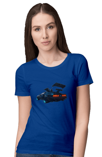 Women`s t-shirt with prints DeLorean from back to the future. Car, delorean, from film. 2070702