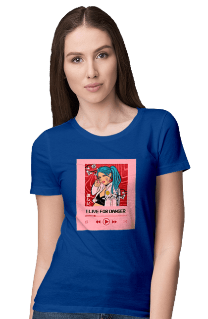 Women`s t-shirt with prints I Live For Danger. Anime, music, pistol, turntable. 2070702
