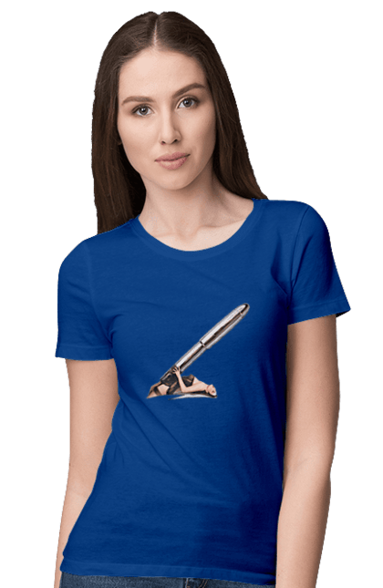 Women`s t-shirt with prints Great Patron. Bullet, cartridge, girl. 2070702