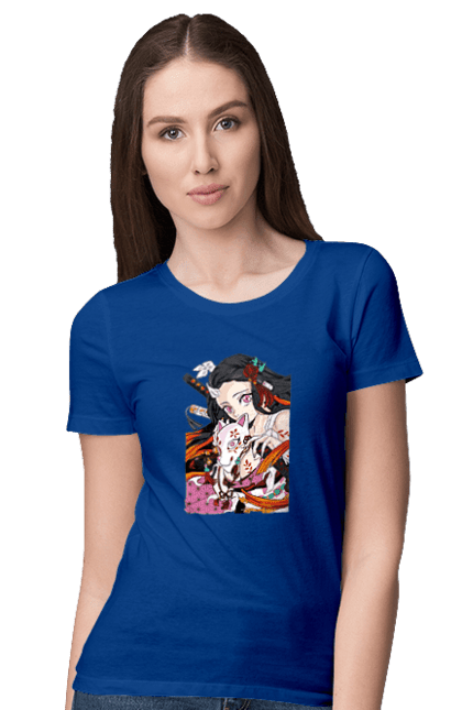 Women`s t-shirt with prints Demon Slayer Nezuko. Anime, demon slayer, kimetsu no yaiba, manga, nezuko, serial. 2070702