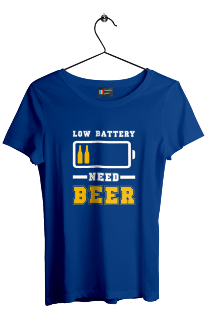 Футболка жіноча з принтом "Low battery need beer". Алкоголь, брутальні, літні, пиво, прикольні принти, чоловічі. 2070702