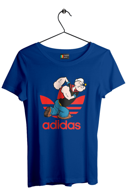 Футболка жіноча з принтом "Adidas Моряк Попай". Adidas, popeye the sailor, адідас, комікс, моряк, мультфільм, серіал, трубка. 2070702