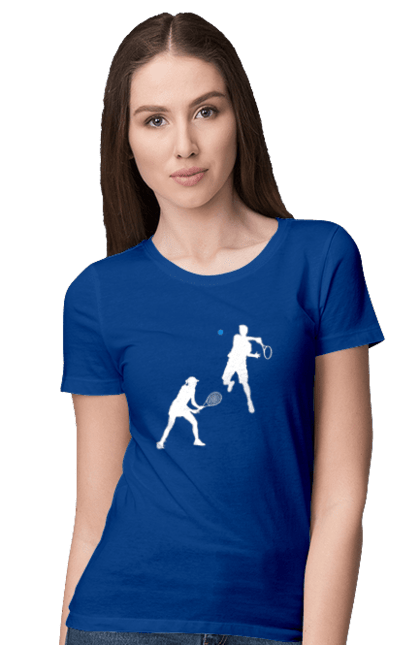 Футболка жіноча з принтом "Теніс". Великий теніс, гравці, грунт, м`яч, призовий фонд, ракетка, спонсор, турнір на ґрунті, турнірна сітка, хард. 2070702