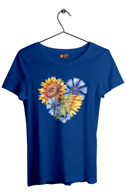 Футболка жіноча з принтом "Серце соняшники та фіалки". Квіти, люблю україну, любов, серце, соняшник, україна, фіалки. 2070702