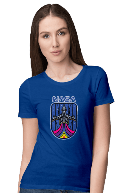 Women's t-shirt with prints NASA. Aeronautics, astronautics, aviation, nasa, research, rocket, science, space, technologies, usa. 2070702