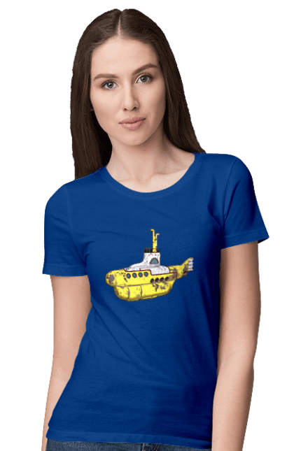 Футболка жіноча з принтом "Жовтий підводний човен". Біт група, бітлз, група, джон леннон, жовта, жовтий підводний човен, знаменита, класика, ливерпуль, музика, підводний човен, покоління, поп, рок, рок н ролл, хіт. ART принт на футболках