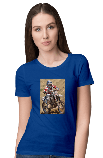 Women`s t-shirt with prints MOTOR RACER. Athlete, moto, motor racer, motorbike, sport. 2070702
